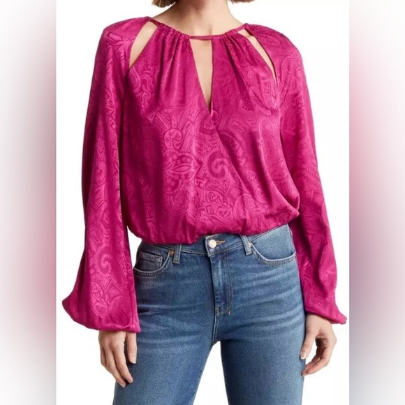 VERONICA BEARD NWT SIONNE PAISLEY BLOUSE - BRIGHT MAGENTA SILK BLEND - Size 0 - Picture 2 of 11